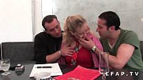 A beautiful french slut with big tits gets her big ass double penetrated