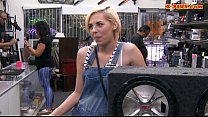 Blonde babe sells subwoofer speaker and pounded by pawn guy