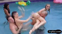 Hotties pool blowjob and fucked with nasty guys in orgy