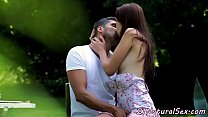 Romantic babe enjoys outdoor sex