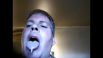 Faggot eating loads of his own cum