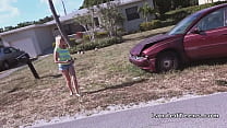 Wracked car teen bangs strangers dick
