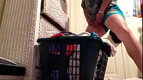 Long piss in the laundry basket
