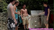 Facialized twink drilled outdoors in foursome