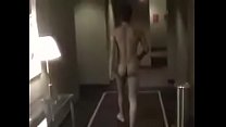 Stud locked out barefoot naked in a hotel