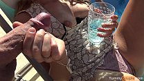 party cutie fucked at the pool and gets an insane cumshot all over her - YummyCouple MILF cum handjob