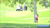 Hot brunette young amateur Mya gets kinky and takes her clothes off on the golf course