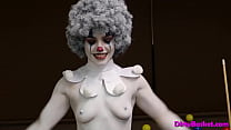 Sexy babe wears clown makeup and teases
