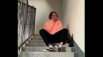 Boy Masturbates On Public Staircase In The Entrance And Cums