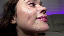 A beautiful bitch sucks a big dick so deeply that her pussy gets very wet with cum on face