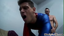 Superman hunk pounded bareback from behind