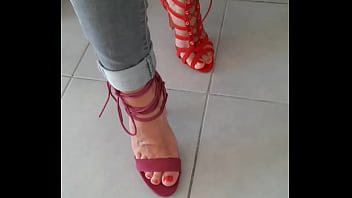 Admire her feet in heeled sandals