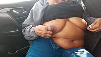 Nipples & Belly Play In The Car