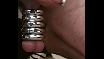 Pierced cock stretched balls