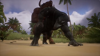 Minotaur gives Rhino a rim job and fucks him - Wildlife