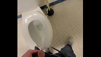 Inappropriately peeing all over a public toilet and sink at a mormon church bathroom making a mess