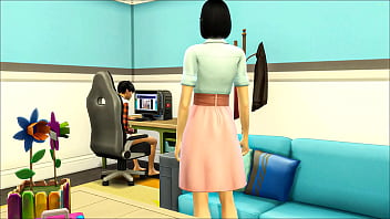 Asian step Mom catches her virgin son masturbating in front of the computer and being worried she helped him have sex with her for the first time || Korean mother and stepson