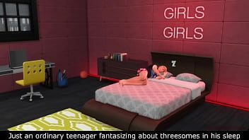 Sims 4, real voice, Hot Stranger women from the internet come to please the guy in threesome
