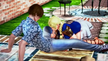 Sophitia Soul Calibur Cosplay hat Sex mit einem Mann in einem Garten in einem erotischen Hentai-Animationsvideo