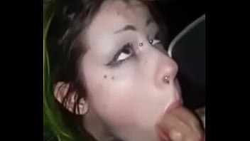 Green haired Goth girl blowjob in night