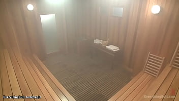 Lesbians have anal adventure in sauna