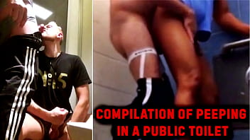 Compilation de peeping dans des toilettes publiques pour gays ! Sexe, et masturbation !