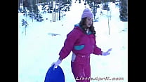 Petite teen Little April masturbates on a cold snowy day