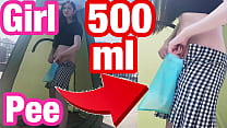 Girl's outdoor handjob & pee standing with 500ml portable toilet - Japanese pissing, amateur,slender