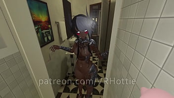 Чернокожая стоя в душе трахается на коленях в видео от первого лица, VRChat ERP