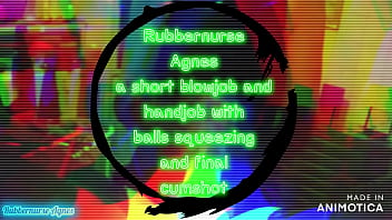 Rubbernurse Agnes - um curto boquete e masturbação com bolas apertando e gozada final
