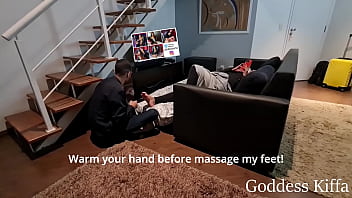 Goddess Kiffa - Cuckold REAL life EP 7 - Cuck on his knees foot massage hotwife in front of her lover while is bossed around - CUCKOLD - FOOT WORSHIP - HUMILIATION - FOOT - ALPHA COUPLE HUMILIATION - SOLES - FOOT MASSAGE - SOCKS