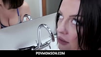 Stepson meets his stepmom in the bathroom for a doggystyle bone session