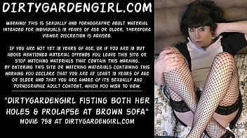 Dirtygardengirl take long black dildo deep in her ass & anal prolapse extreme