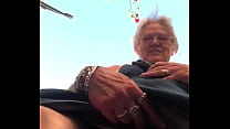 Grandma shows big slit outside