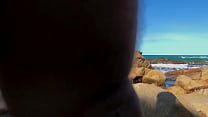 gordita tetona corriéndose en la playa