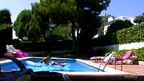 Poolside blowjob leads to rough interracial sex in the bedroom