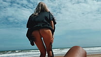 A Blonde Girl strokes a Guys Dick with Feet, Masturbates, he Cums, Public Nudist Beach, Foot fetish