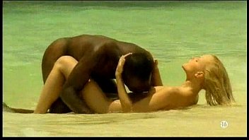 Young blonde white girl with black lover on the beach - Interracial - .com