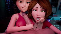 Double MILF blowjob / 3d porn