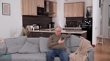 Horny old guy screws the big titted neighbor's daughter and covers her face with a huge load of cum.