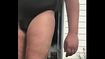 sk French chubby sissy femboy jinna wear one piece swimsuit when stretched her nipples and testicules