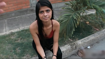Skinny girl with puffy nipples agrees to fuck in exchange for money and takes a big load of cum
