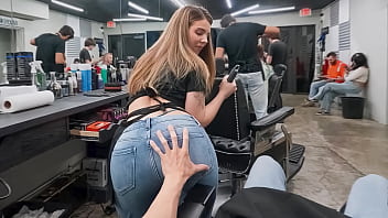 Groping the Slutty Young Cleaner’s Ass in the Barbershop - PervTeen